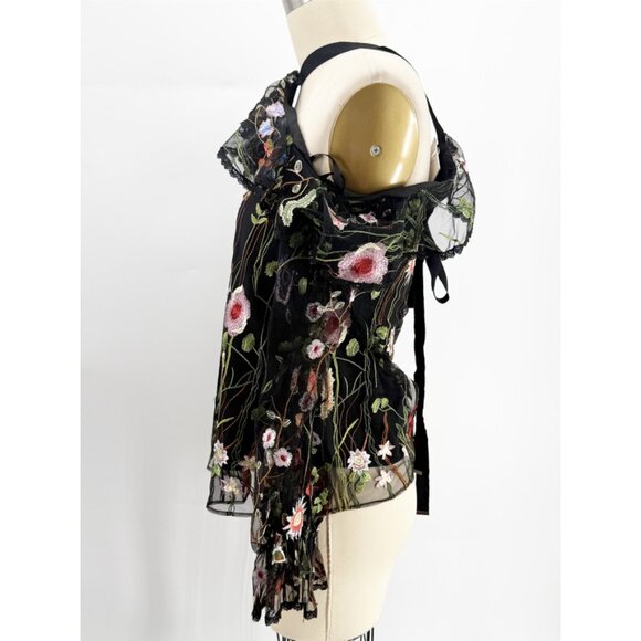 ALEXIS Kylie Black Floral Embroidered Sheer Long Sleeve Blouse Size S - Picture 6 of 11